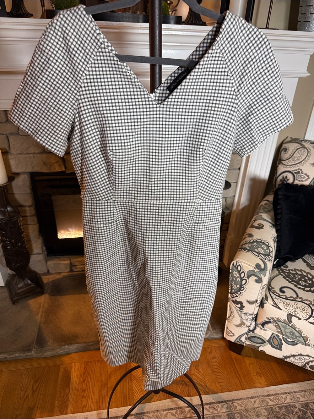 Banana Republic Black and White Gingham Midi Dress
